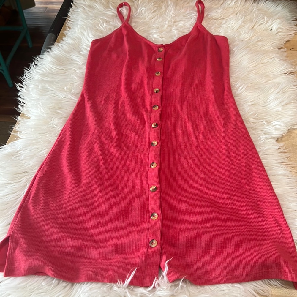 Free People beach ribbed pink button down dress - Picture 3 of 8
